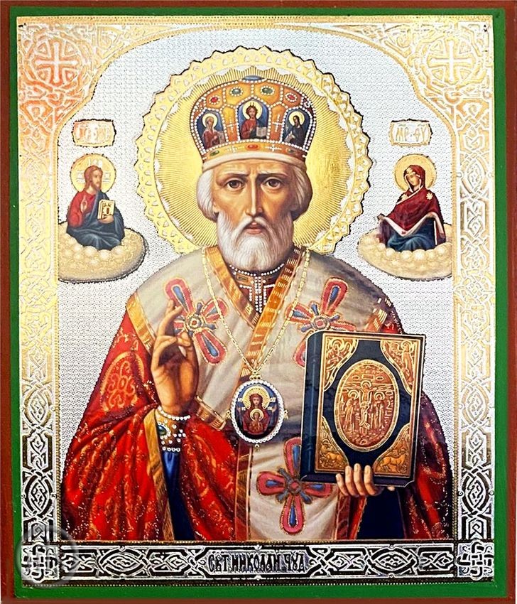 HolyTrinityStore Image - St. Nicholas the Wonderworker, Gold / Silver Foiled Orthodox Icon