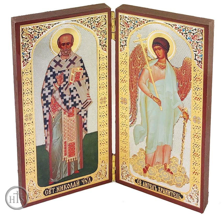 Product Pic - St Nicholas & Guardian Angel, Foldable  Diptych Icon