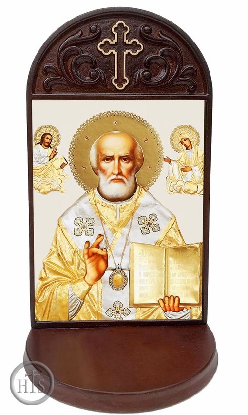 Product Photo - Saint Nicholas, Gold Foil Icon Shrine With Shelf