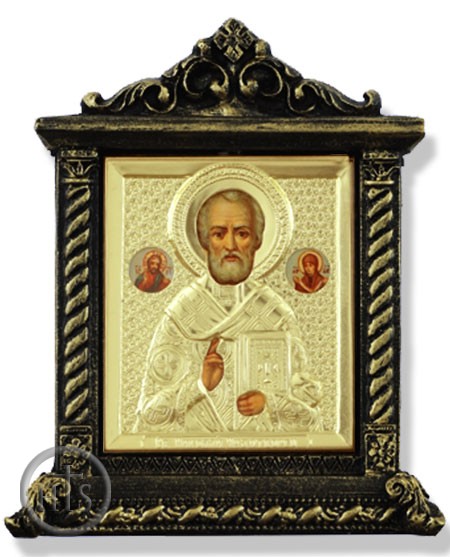 HolyTrinityStore Image - St. Nicholas, Orthodox Icon in  Antique Style Pressed Wood Shrine
