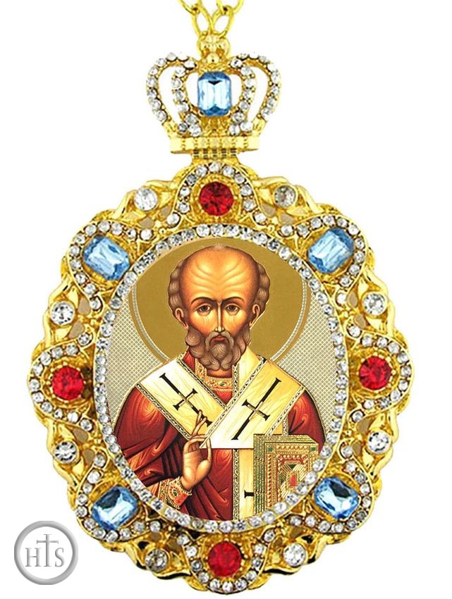 HolyTrinity Pic - Saint Nicholas, Jeweled Icon Ornament with Chain
