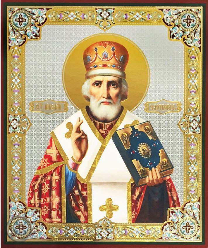 HolyTrinityStore Image - St. Nicholas The Wonderworker, Gold / Silver Foiled  Orthodox  Icon