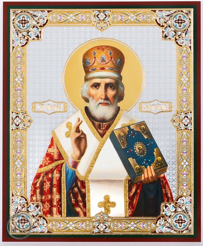 Image - St. Nicholas the Wonderworker, Orthodox Gold/Silver Foil Mini Icon 