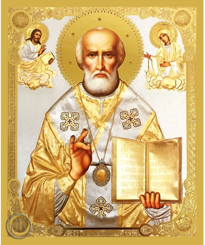 HolyTrinityStore Picture - Saint Nicholas, Gold Foil Wooden Orthodox Mini Icon