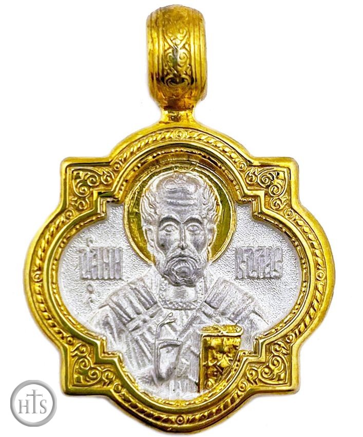 HolyTrinity Pic - St Nicholas, Sterling Silver / Gold Plated Engraved Reversible Pendant
