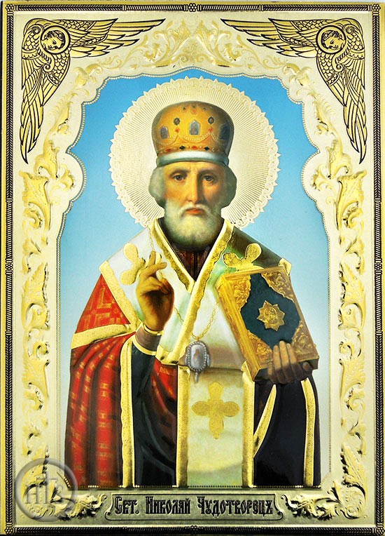 Pic - St. Nicholas the Wonderworker, Gold  Embossed Orthodox Christian Icon