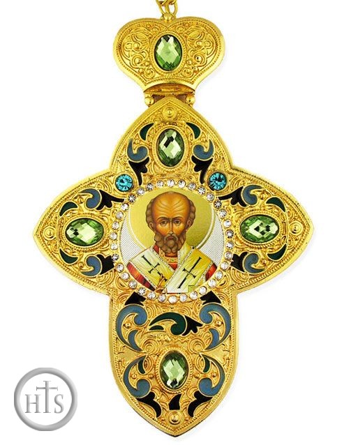 HolyTrinityStore Picture - Saint Nicholas, Faberge Style Framed Cross With Icon