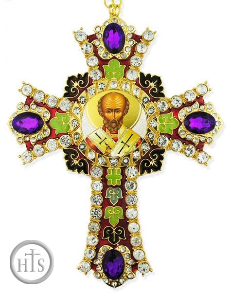 Picture - Saint Nicholas Icon in  Jeweled Wall Cross