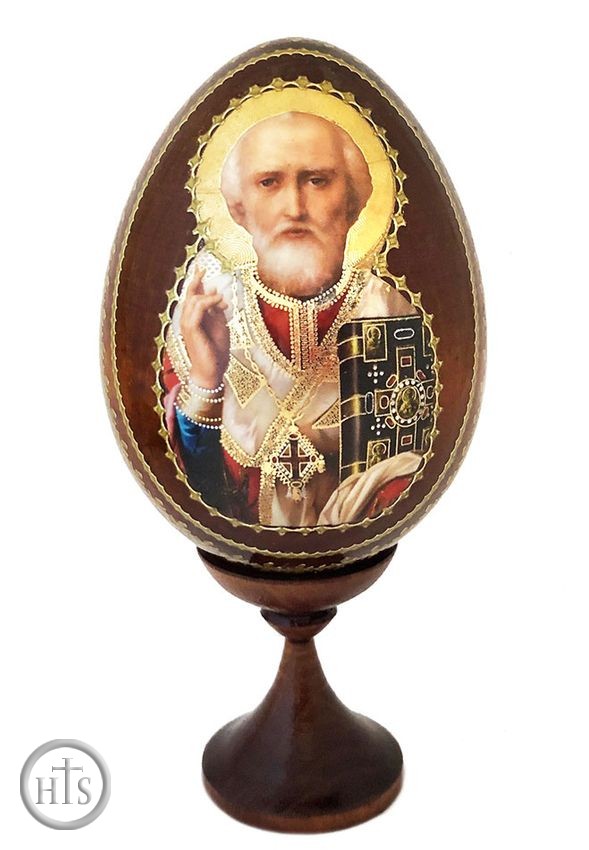 Pic - Saint Nicholas, Wooden Egg on Stand