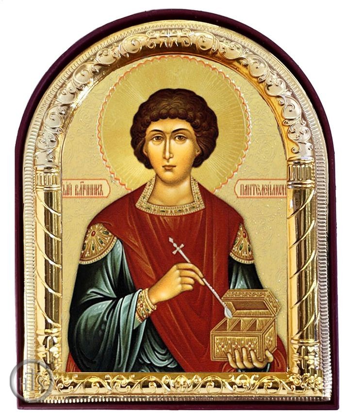 HolyTrinity Pic - Saint Panteleimon The Healer, Arched Orthodox Icon with Stand