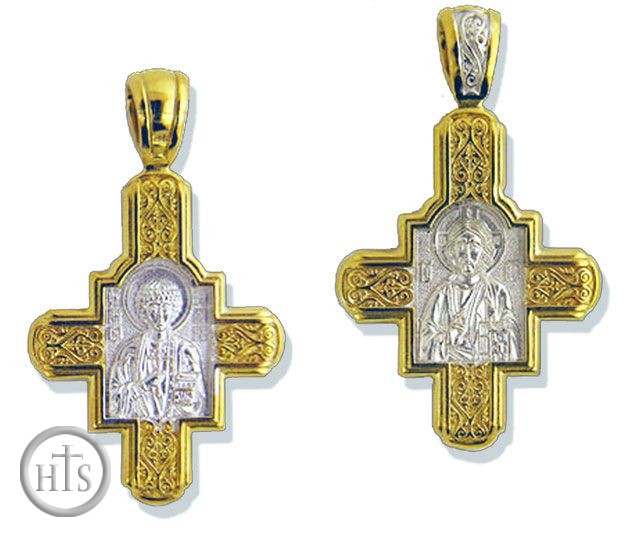 Product Pic - St. Panteleimon and Christ The Teacher, Engraved Cross