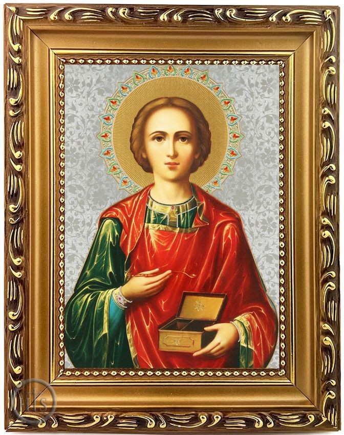 Photo - Saint Panteleimon The Healer, Wooden Frame Orthodox Icon with Stand