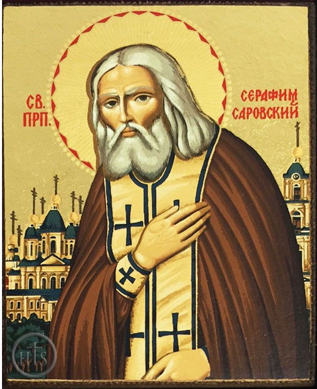 HolyTrinityStore Photo - St Seraphim Sarovsky, Serigraph Mini Icon,  Bronze Leaf