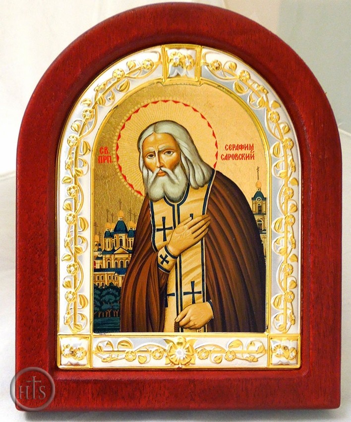 HolyTrinityStore Photo - St. Seraphim Sarovsky,   Wooden Framed Orthodox Serigraph Icon 
