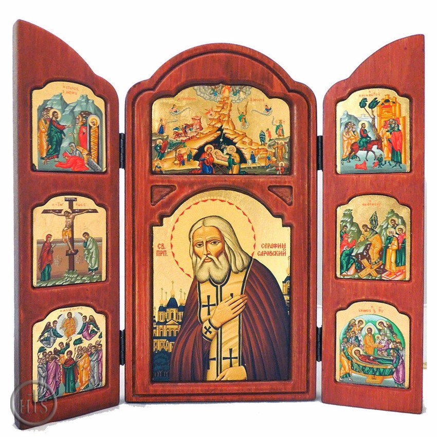 HolyTrinity Pic - St Seraphim Sarovsky, Orthodox Serigraph Triptych