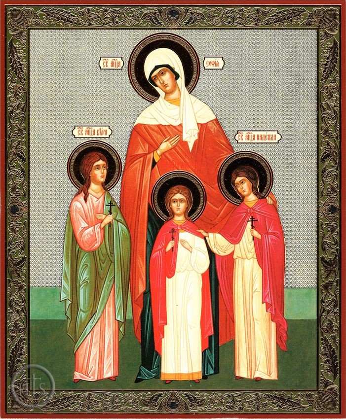 HolyTrinityStore Picture - St Sophia & Daughters (Vera, Nadezda, Lubov), Gold Foiled Orthodox Icon