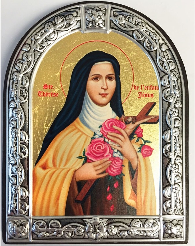 Image - St. Therese of the Child Jesus, Serigraph  Icon in Brushed Metal Frame