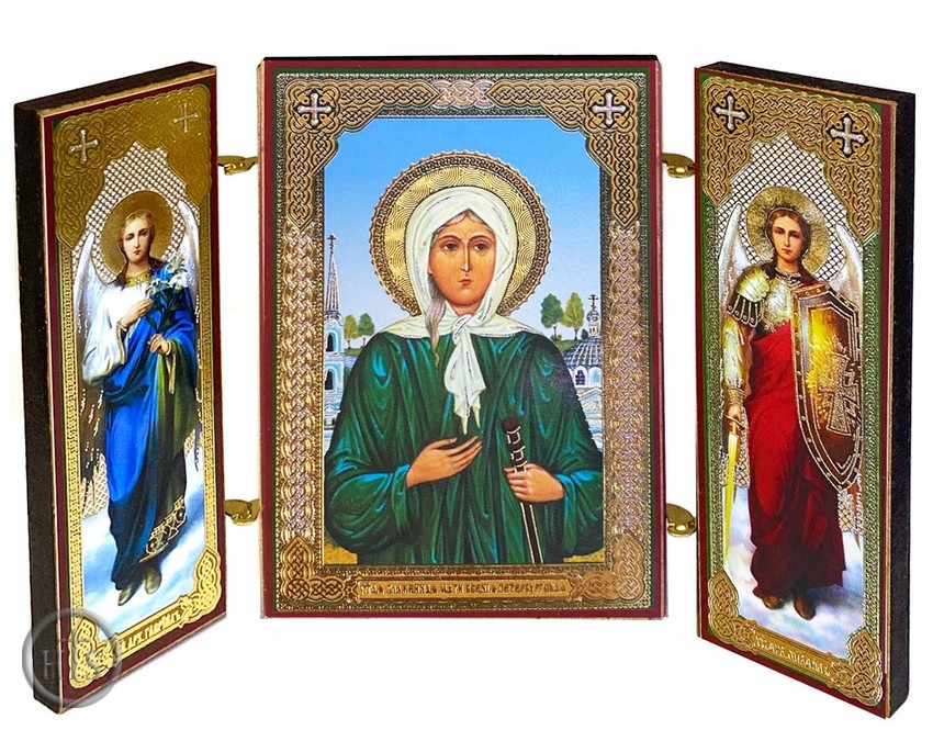 HolyTrinityStore Image - Saint Xenia of St, Petersburg / Archangels Michael and Gabriel, Mini Triptych