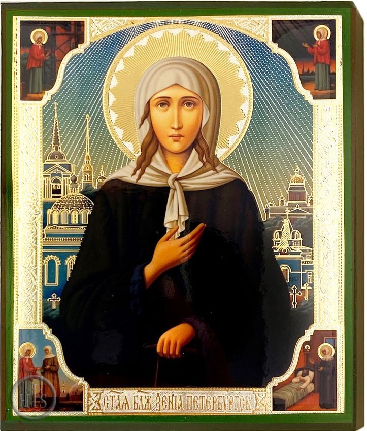 Product Pic - St Xenia of St Petersburg (Ksenia Blazennaya), Gold and Silver Foiled Orthodox Icon