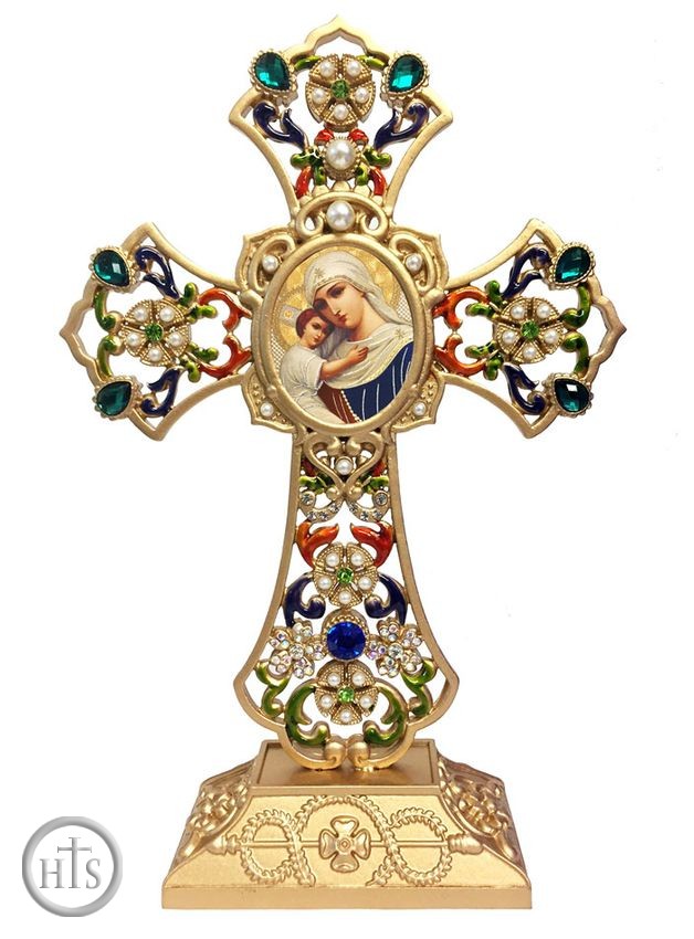 HolyTrinityStore Image - Standing Jeweled Cross with Virgin Mary 