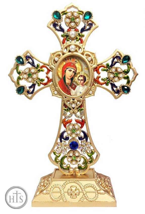 HolyTrinity Pic - Standing Jeweled Cross with Virgin Mary Deliverer Icon