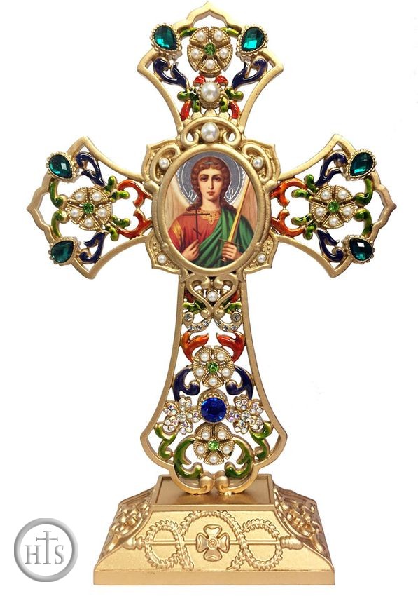 Image - Standing Jeweled Cross with Archangel Michael Icon