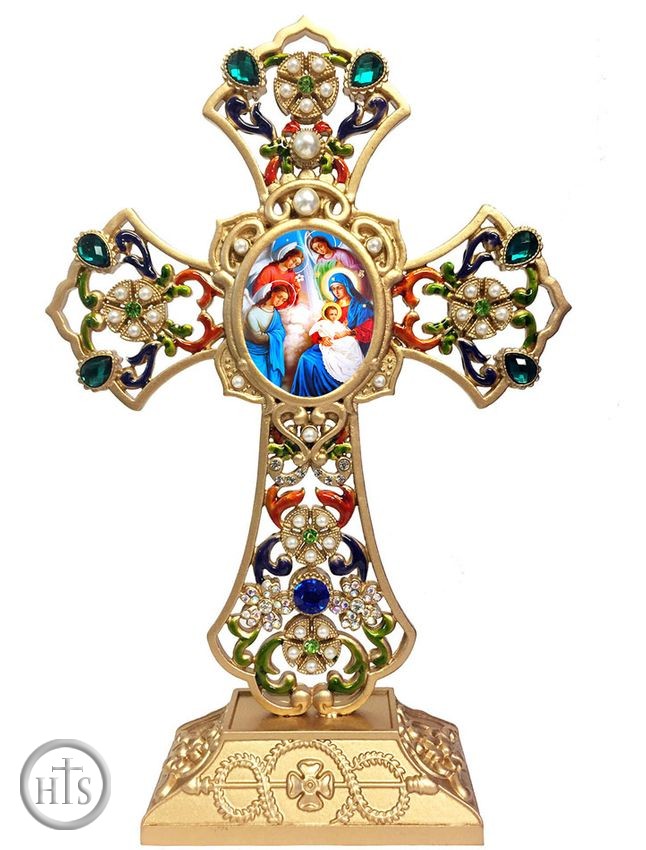 Pic - Standing Jeweled Cross with Nativity Scene Icon