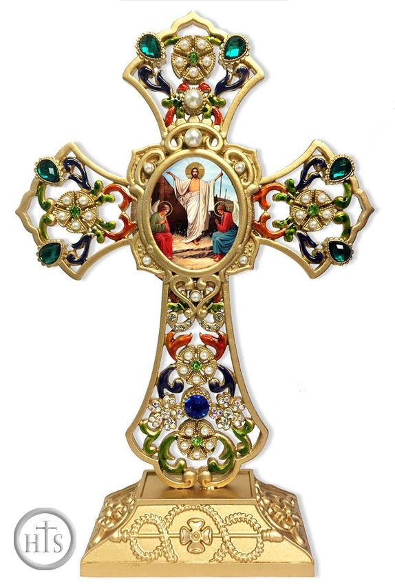 Photo - Standing Jeweled Cross with  Resurrection of Christ Icon