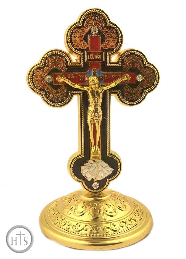Photo - Metal Gold Tone Standing Cross with Corpus Crucifix