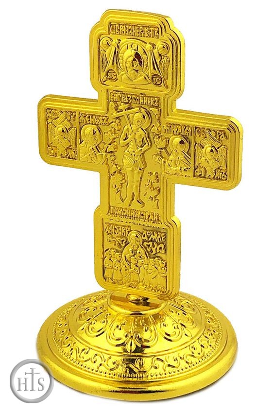 Picture - Greek Style Metal Gold Tone Standing Cross, Small