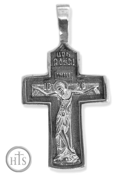 Image - Sterling Silver Reversible Orthodox Cross with Corpus Crucifix 