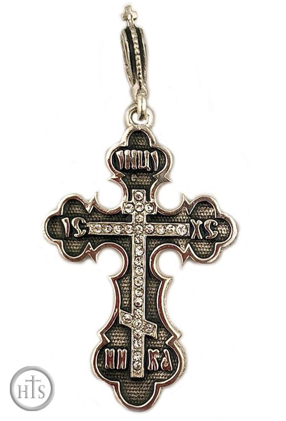 Product Picture - Sterling Silver Orthodox Three Bar Cross with Swarowski Crystals