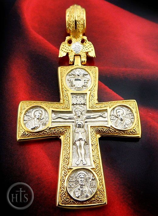 Product Photo - The Gold/Silver Cross with Double Headed Eagle & Virgin of Kazan & Saints
