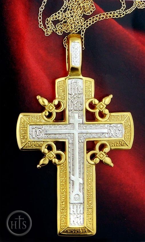HolyTrinityStore Image - Large Cross, Sterling Silver 925, Gold Plated 22KT 