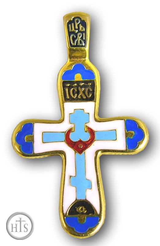 HolyTrinityStore Image - Sterling Silver Enameled Reversible Cross, Gold Plated
