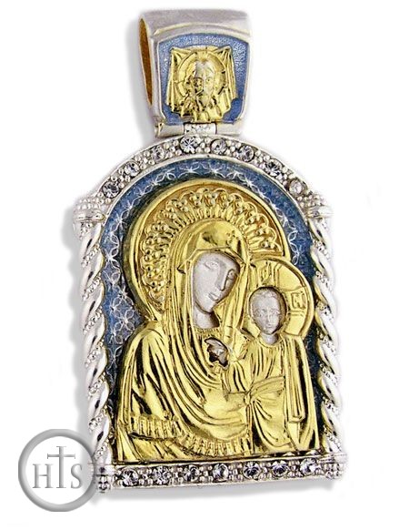 Image - Virgin of Kazan, Sterling Silver, Gold Plated Icon Pendant 