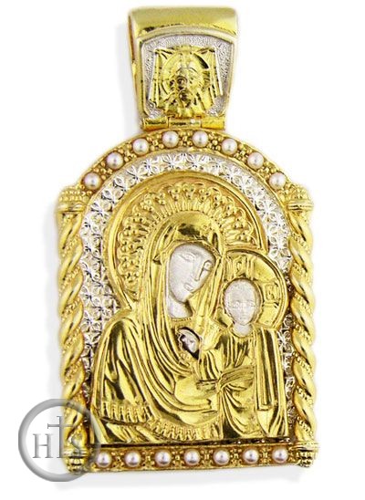 Image - Virgin of Kazan, Sterling Silver, Gold Plated Icon  Pendant 