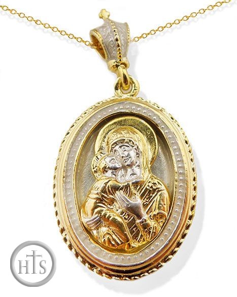 Picture - Sterling Silver, Gold Plated Pendant with Image of Virgin of Vladimir