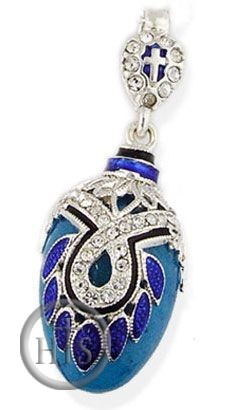 HolyTrinityStore Image - Sterling Silver Turquoise Pendant Egg With Blue Color Enamel 