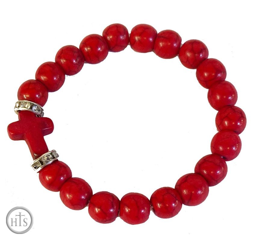 Product Picture - Red Bead Stretchable Bracelet With Cross
