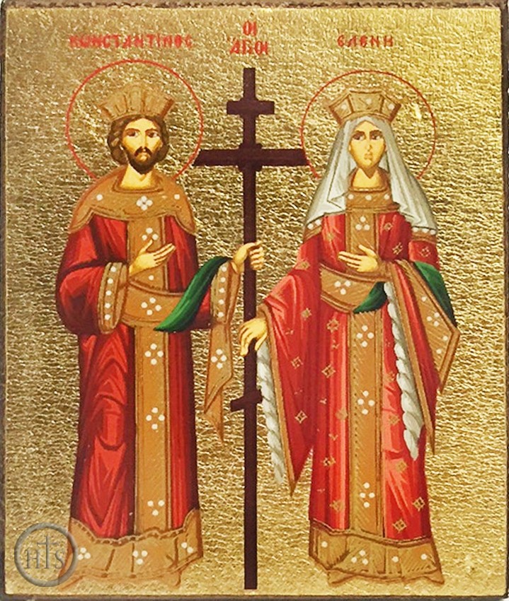 HolyTrinity Pic - St. Constantine and St. Helen, Serigraph Mini Icon,  Bronze Leaf