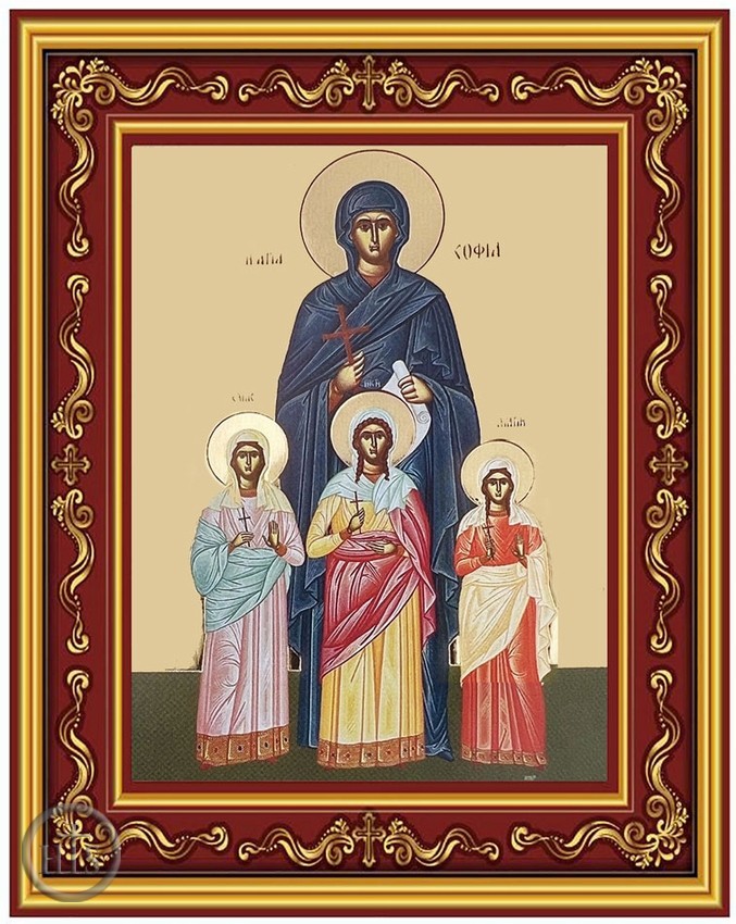 HolyTrinityStore Picture - Saints Sophia and Daughters, Greek Byzantine Orthodox Icon in Frame
