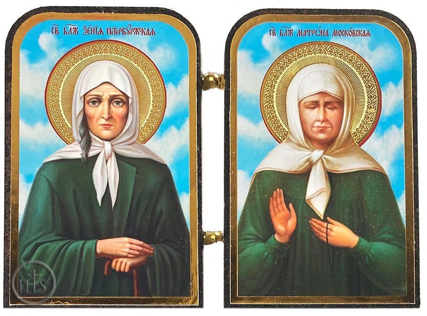 HolyTrinityStore Picture - St. Blessed Xenia of St Petersburg and Matrona of Moscow, Wooden Mini Diptych
