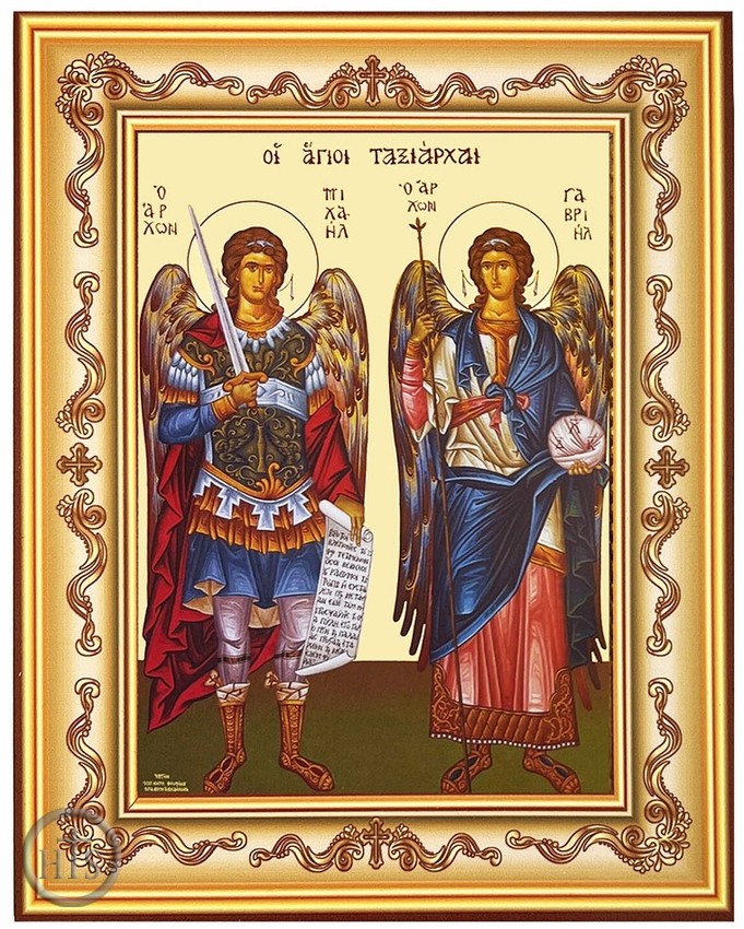 Picture - Synaxis of the Holy Archangels, Greek Byzantine Icon in Frame 