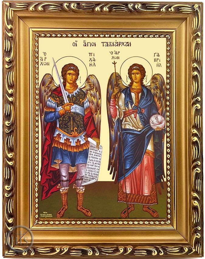 Picture - Synaxis of the Archangels Michael and Gabriel, Wooden Frame Byzantine Icon