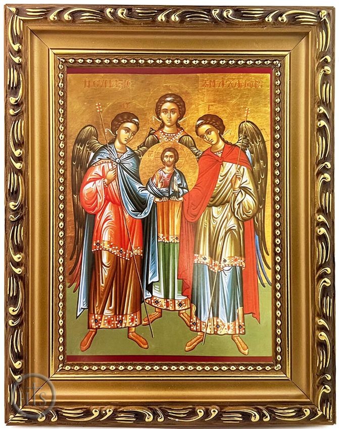 HolyTrinityStore Picture - Synaxis of the Holy Archangels, Wooden Frame Icon with Stand