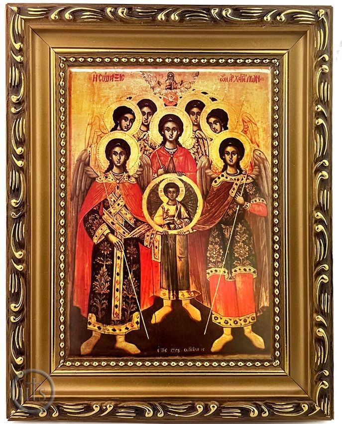 Product Picture - Synaxis of the Seven Holy Archangels, Wooden Frame Icon with Stand
