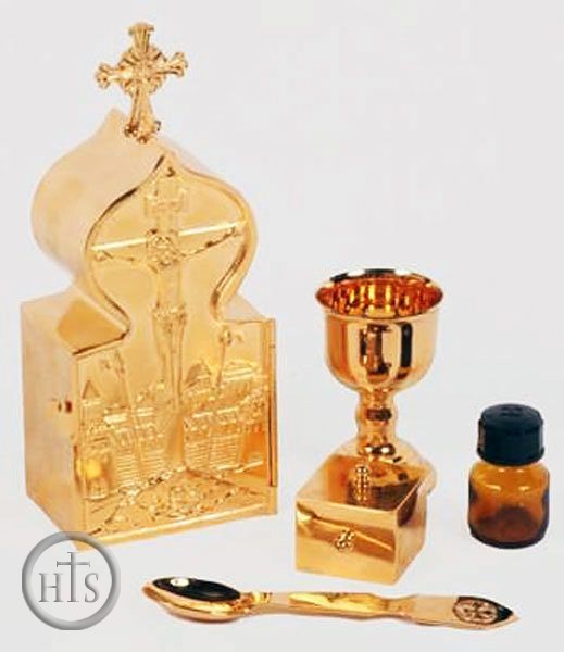 HolyTrinityStore Photo - Travel Tabernakle, Communion Set, Gold Plated