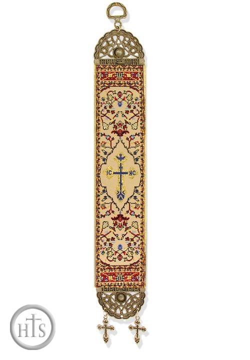 HolyTrinityStore Picture - IC XC Cross, Textile Art  Tapestry Icon Banner, Red