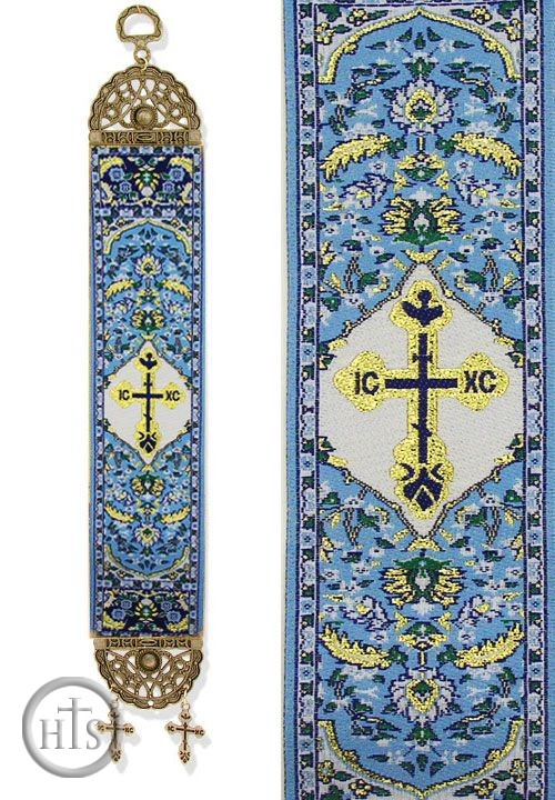 Photo - IC XC Cross, Textile Art  Tapestry Icon Banner, Blue